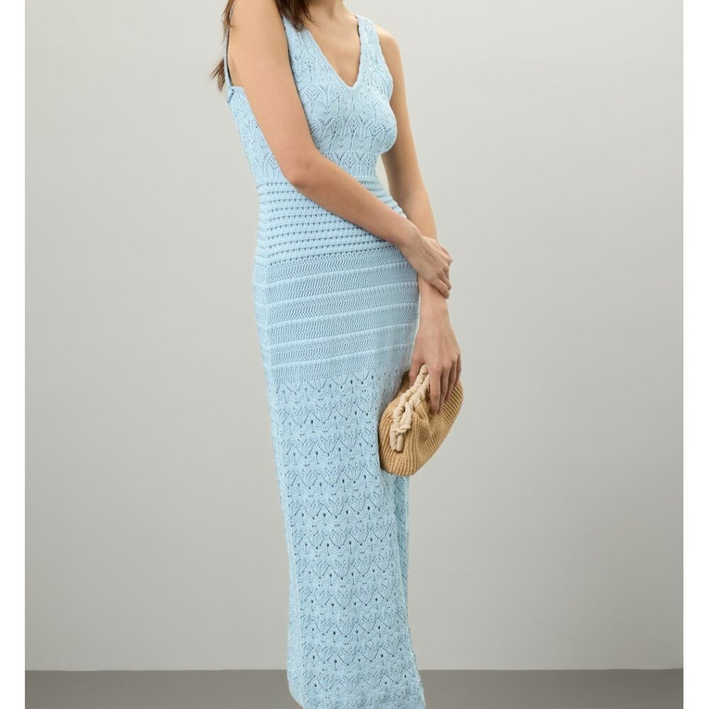 Ronny Kobo Blue Crochet Knit Dress, Size XS